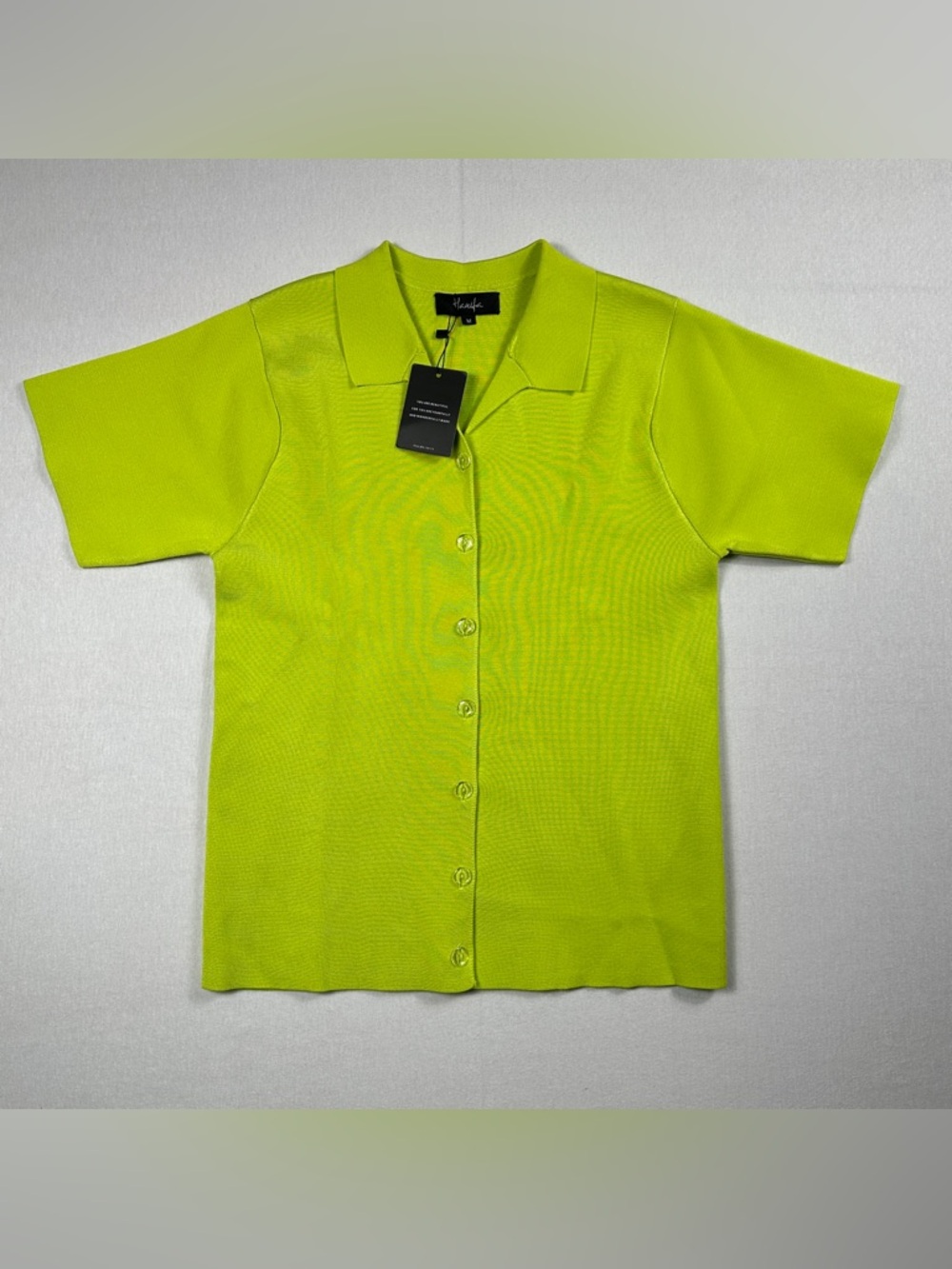 Hanifa Lime Green Button-Front Polo Top